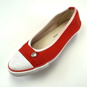 Longchamp Le Pilage red canvas ballet flats Size 36 cap toe slip on sneaker